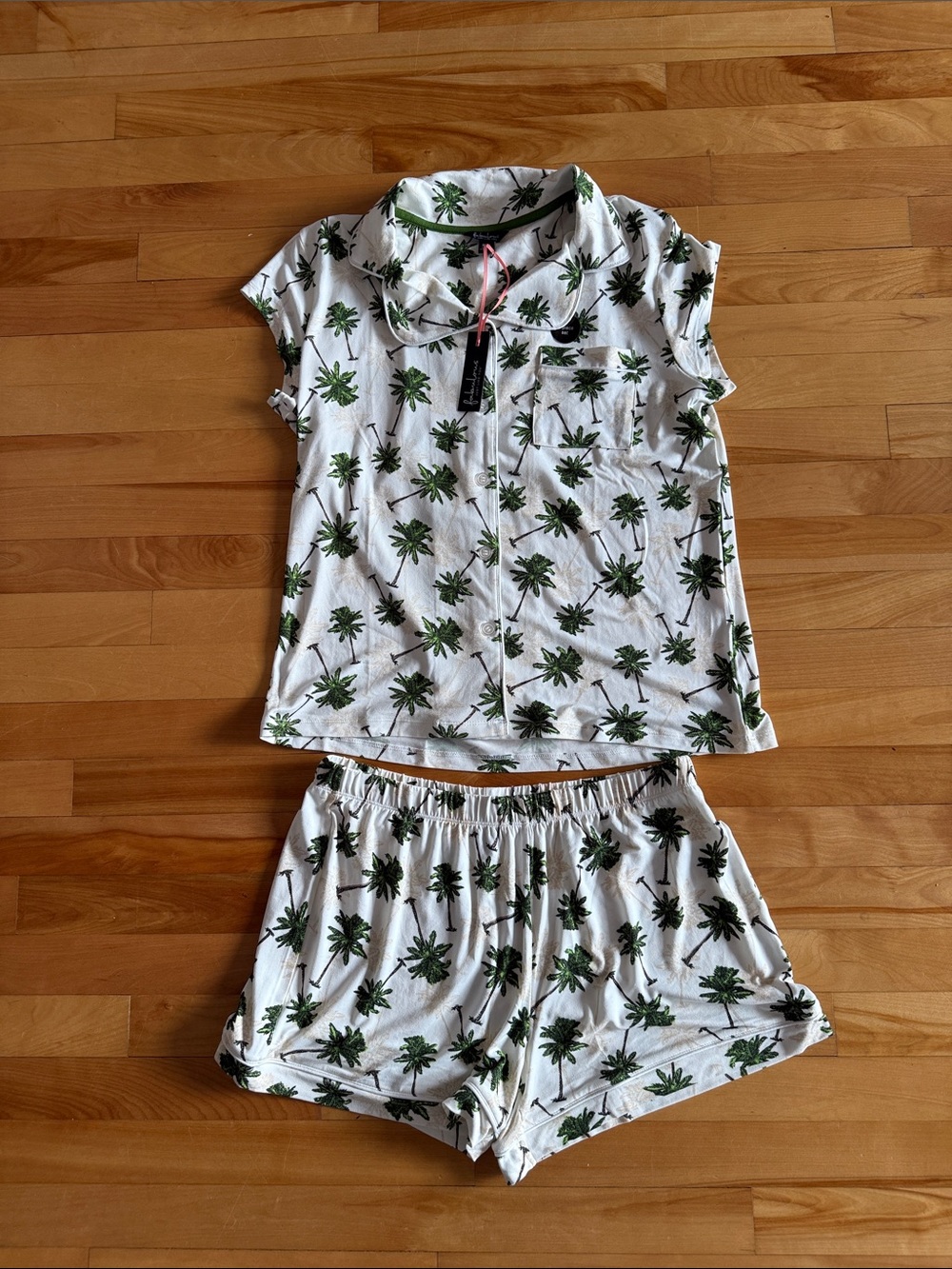 Women's Short-Sleeve Palm-Print Pajama Top - White/Green